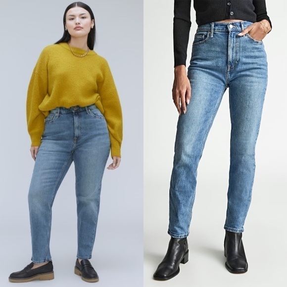 NEW EVERLANE 90s High Waist Straight Leg Distressed Stretch Denim Cheeky Jean 33 - Picture 4 of 15